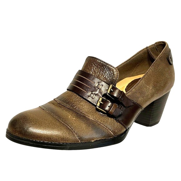 Earth Fir Leather Double Monk Strap Pumps Slip On Shoes 9 Taupe Brown 2.5" Heel - Picture 1 of 10